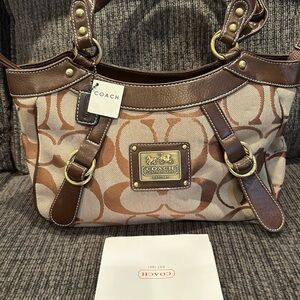 Coach Signature Brown and Tan Shoulder Bag w purse